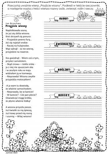 Przyjście wiosny - czytanie ze zrozumieniem, rzeczowniki-1